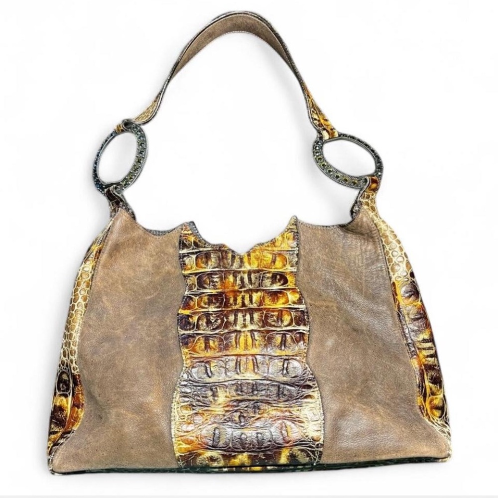 Double J Saddlery Chocolate Crocodile/Leather Western Shoulder Bag